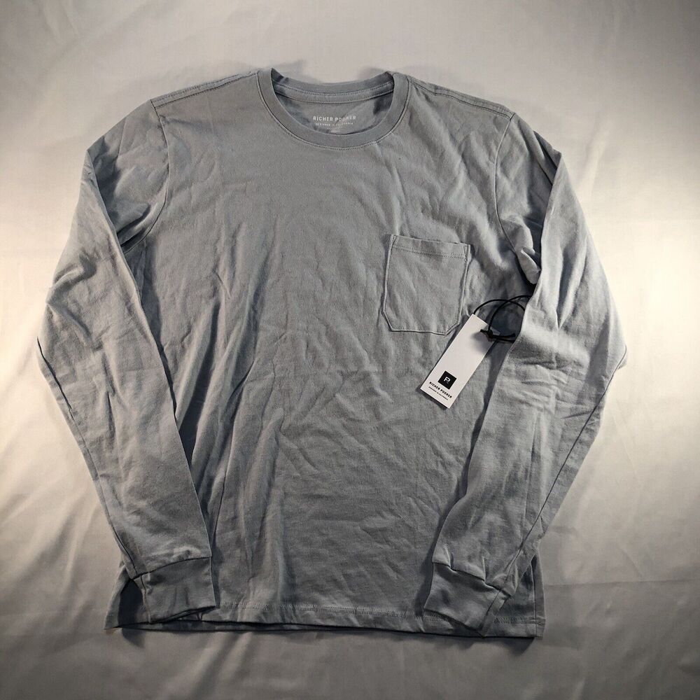 Richer Poorer Women's Crew Pocket Long Sleeve Tee Size XS Blue Gray MSRP $42